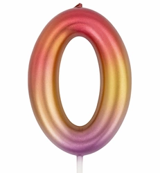 Birthday candle in the shape of the number 0 - pink and gold elegant