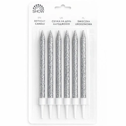 Silver glitter birthday candles 6 pcs.