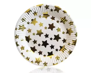 Papírové talíře White Gold Stars (10 kusů).)