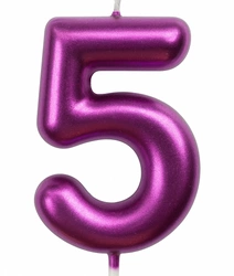 Świeczka urodzinowa cyfra "5" – malinowa metaliczna