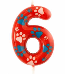 Christmas candle red with paws (Psi Patrol) - number"6"