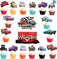 Birthday cake and cupcake toppers in the style of Cars (16+1)