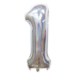 Foil Balloon Number "1" Silver Holo (100cm.)