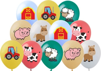 Printed rubber balloons Happy Farm (12 pcs.)