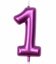 Birthday candle number "1" - raspberry metallic