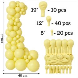 Set of Decorative Balloons Color Macaron Yellow 70 pieces