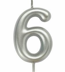 Svíčka s číslicí "6" - stříbrná