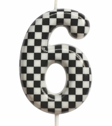 Birthday candle number "6" - checkerboard pattern, race.