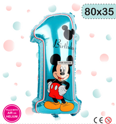 Fóliový balónek číslo 1 Mickey (80 cm)
