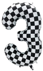 Fóliový balónek s číslem "3" Šachovnicový závod (100 cm).)