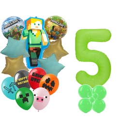 Set of 5 Minecraft Pixel Balloons Foil and Rubber Balloons with Printing
