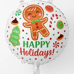 Balon foliowy „Happy Holidays” z pierniczkiem – 18 cali (45 cm)