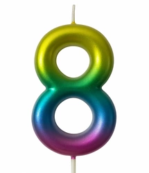 Świeczka Tęczowa Numer 8 – Kolorowa Magia Świętowania