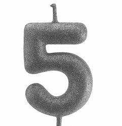 Silver birthday candle in the shape of a number "5"