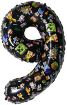 Balon foliowy cyfra 9 – Minecraft, czarny, 32 cali (80 cm)