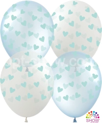 Balony gumowe z nadrukiem Serca Niebieskie (10 szt.)