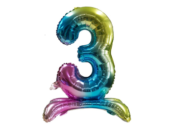 Fóliový balónek s číslem "3" Rainbow Standing (80 cm).)