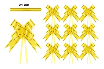 Light yellow decorative bow with gold edge - 21 cm (set of 10 pcs).)