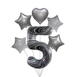 Marble 5" Balloon Set - Silver Stars and Heart