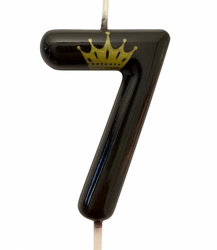 Birthday candle number "7" with crown - black