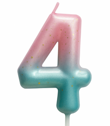 Narozeninová svíčka číslo "4" - růžová a mátová s ombre efektem