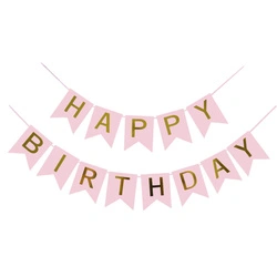HAPPY BIRTHDAY pink paper garland with gold lettering