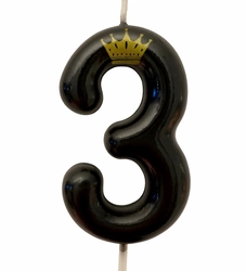 Birthday candle number "3" with crown - black
