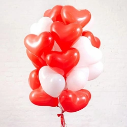 Set of 10 White and Red 12 Inch Heart Shaped Balloons
