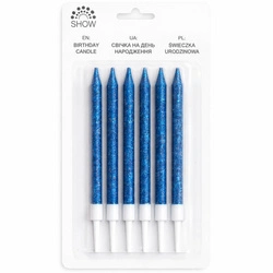 Birthday candles blue glitter - 6 pieces