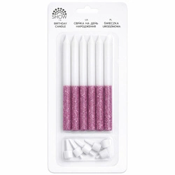 Pink decorative candles with glitter - 6 pcs.