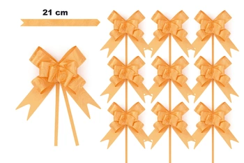 Decorative orange bow with embossed pattern - 21 cm (set of 10 pcs.)
