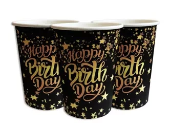 Papírové kelímky Happy Birthday (10 kusů).)