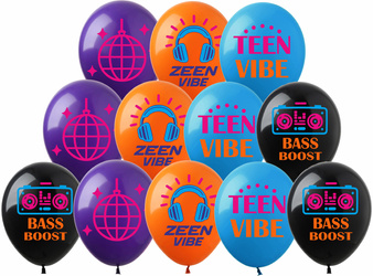 Balony imprezowe Teen Vibe – kolorowe balony muzyczne 12 sztuk z nadrukiem