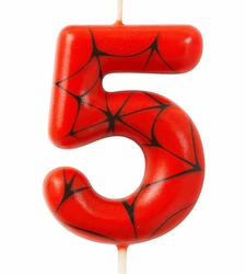 Świeczka urodzinowa Spider-Man ”5” – czerwono-czarna