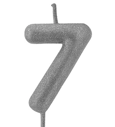 Silver birthday candle in the shape of a number "7"