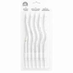 Birthday candles white wavy with gold flecks - 6 pcs.