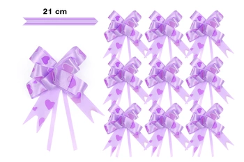 Decorative purple bow with hearts motif - 21 cm (set of 10 pcs).)