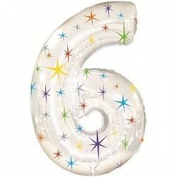 Foil Balloon Number "6" White with Stars (100cm.)