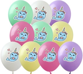 Rubber balloons printed Unicorns Dolphin (10 pcs.)