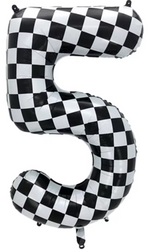 Fóliový balónek s číslem "5" Šachovnice Race (100 cm).)