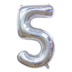 Foil Balloon Number "5" Silver Holo (100cm.)