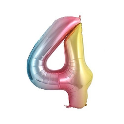 Balon Foliowy Cyferka "4" Tęczowa (100cm.)