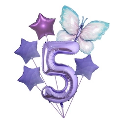 Set of balloons for 5th birthday with butterfly