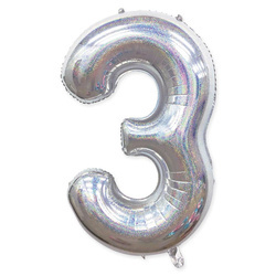 Fóliový balónek s číslem "3" Silver Holo (100 cm).)