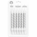 Świeczki urodzinowe spiralne srebrno-białe 6 szt.