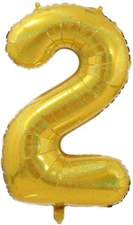 Balon Foliowy Cyferka "2" Złota Brokatowa( 100cm.)