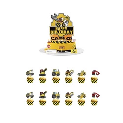 Cake toppers with construction theme Birthday collection (12+1)