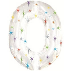 Foil Balloon Number "0" White with Stars (100cm.)