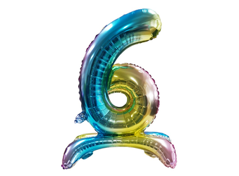 Fóliový balónek s číslem "6" Rainbow Standing (80 cm).)