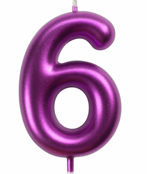 Narozeninová svíčka číslo "6" - malinová metalíza